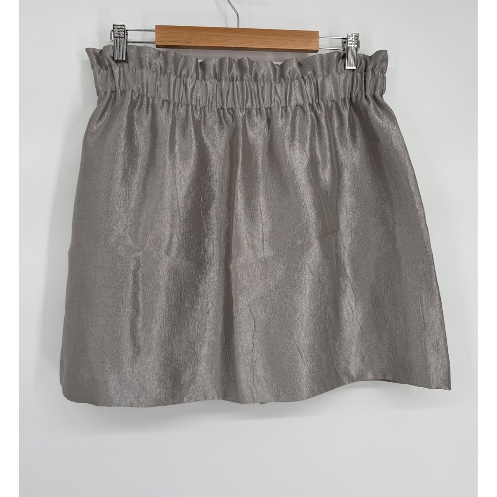 HM‎ Women Metallic Silver Paperbag Waist Mini Skirt Textured Sz 14 New